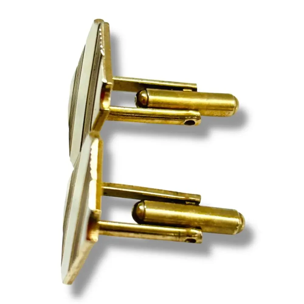 Goldtone Cufflinks Rectangular Diagonal Etched Stripe Pair Cuff Links